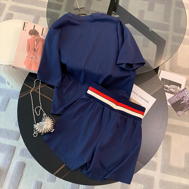 2024 летний комплект женской одежды, футболка с коротким рукавом + шорты, комплект из 2 предметов, женский повседневный свободный спортивный костюм с буквенным принтом, модные наряды