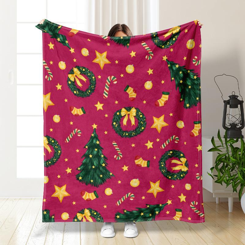 Christmas cartoon digitalprinted polyester Bedroom velvet flannel soft sofa cover blanket Fleece soft sofa cover blankets