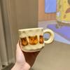 French Cream Bear Mug with Lid Spoon Cute Office Drinking Cup Home Couple Breakfast Cup