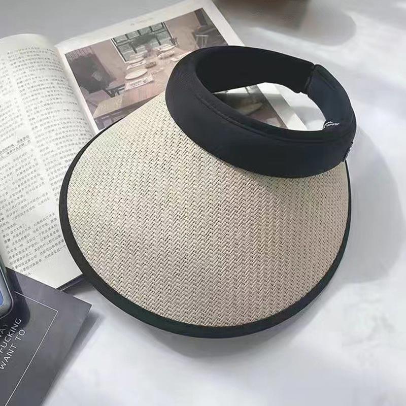 Sweet Sun Protection Straw Hat Practical Large Eaves Visors Beach Hat Uv Protection Women Empty Top Ponytail Hats