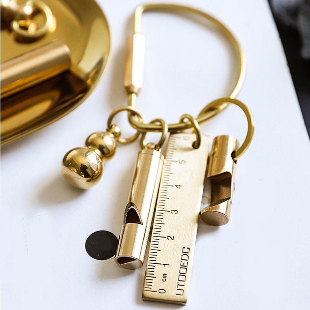 Creative DIY Craft Tools Whistle Ruler Brass Keychain Jewelry Accessories Key Ring Pendant