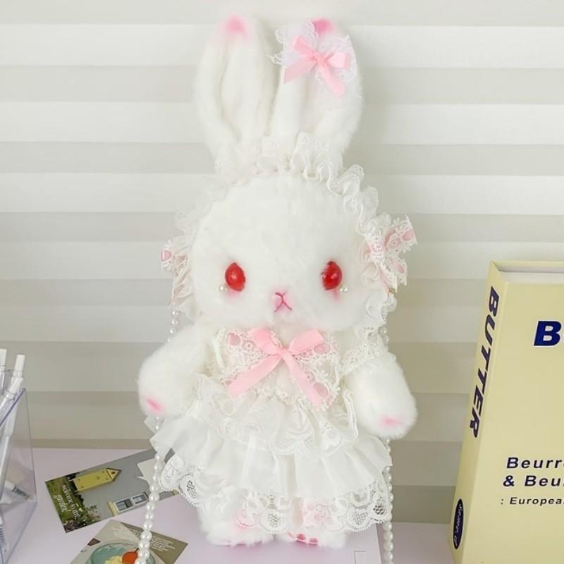 Sweet and cute doll plush small bag bow rabbit drawstring bucket bag soft cute girl messenger bag