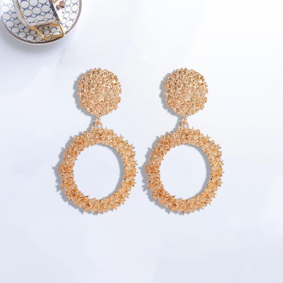 1 Pair Geometric Statement Earrings Vintage Style Sparkling Alloy Large Hollow Ring Women Girls Hoop Earrings Fashion Accessories Gift