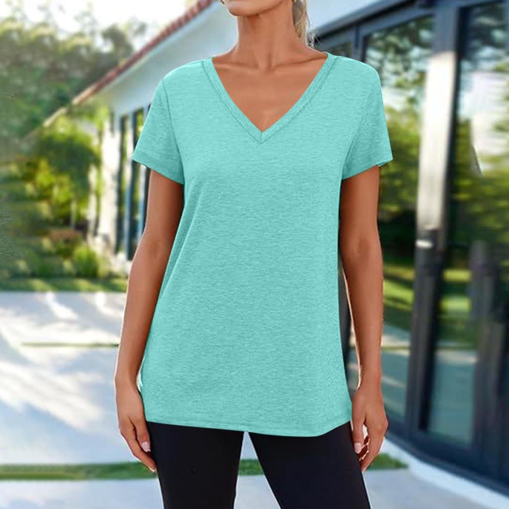 Футболки с коротким рукавом и V-образным вырезом, футболки для женщин, модные топы, модный легкий мягкий повседневный летний топ