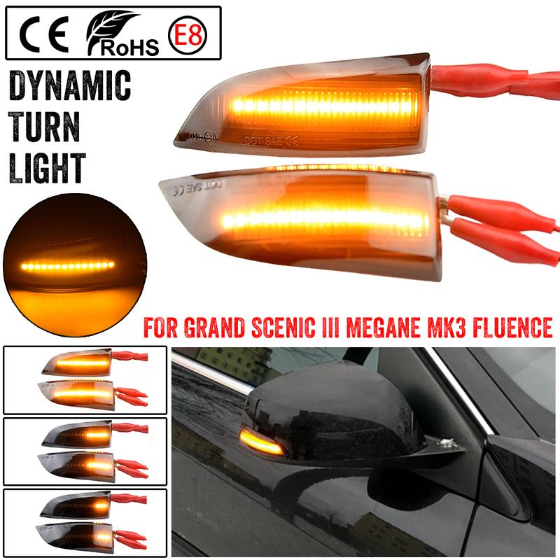 Dynamic Turn Signal Light LED Side Mirror Sequential Indicator Blinker For Renault Megane MK3 Scenic Fluence Latitude Laguna