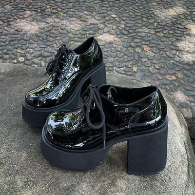 Модные туфли на толстом каблуке 10 см больших размеров 35-43, туфли-лоферы на платформе и высоком каблуке, женские лакированные туфли слипоны для JK униформы, Zapatos De Mujer