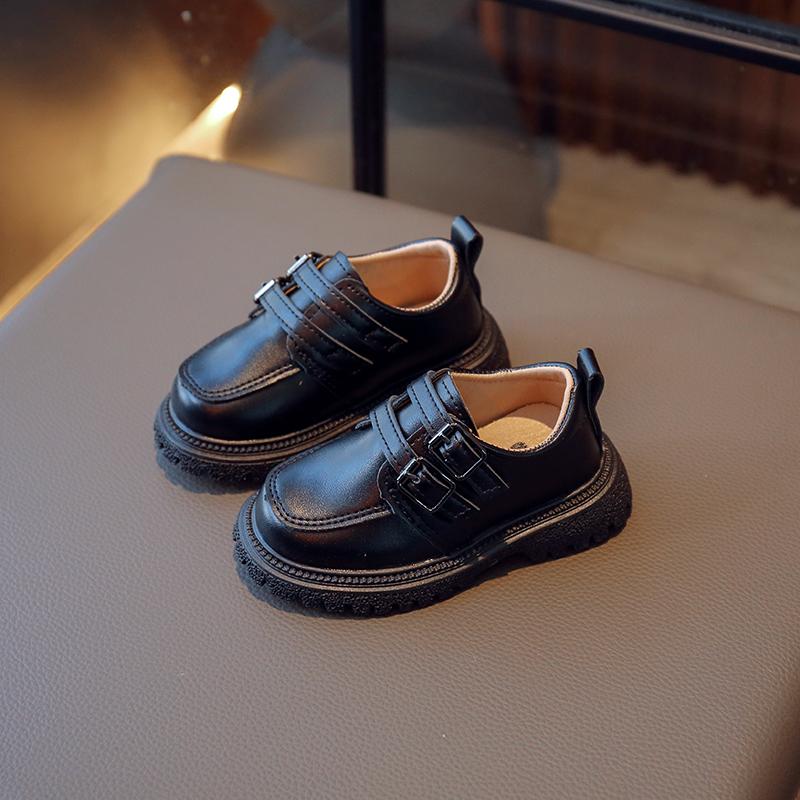Мокасины для мальчиков, британский стиль 2024, детские коричневые туфли с двойной пряжкой и круглым носком, модная детская кожаная обувь для девочек, школьная обувь