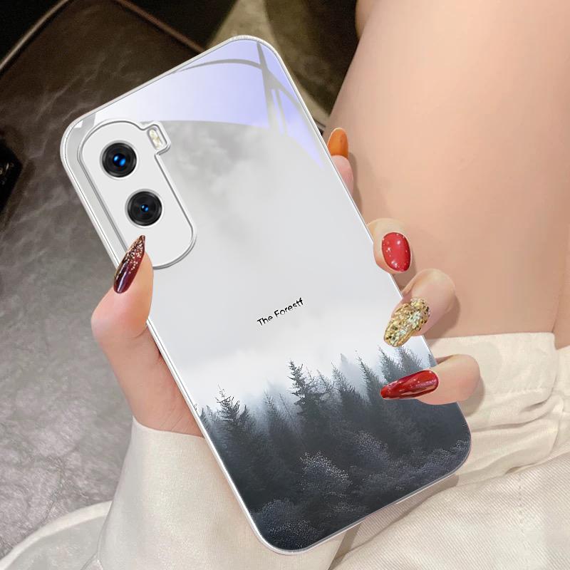 Туманный Лес Черный Для Honor 200 90 8X 9X Pro Lite P50 P40 Nova 10 11i P60 Magic4 6 Mate 20 50 Закаленное Стекло Чехол для Телефона