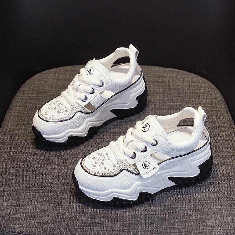 Кожаные сандалии, женская летняя повседневная обувь, толстая подошва, ретро-туфли