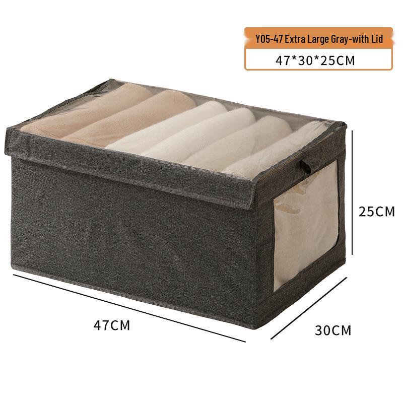 Большой складной контейнер для хранения из хлопка и льна с прозрачным окошком