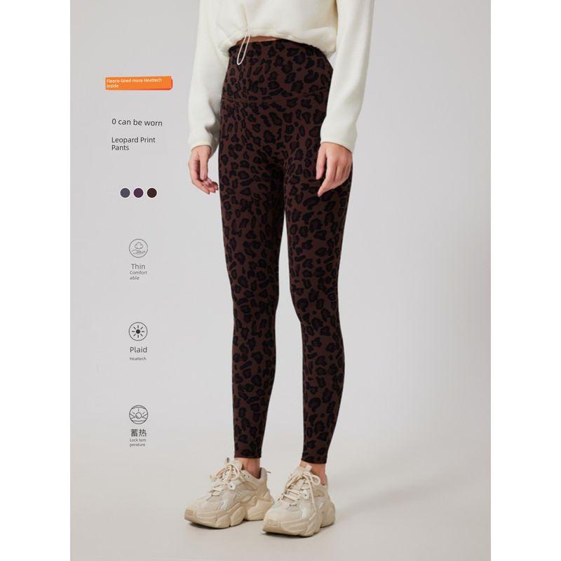 Fx3052 Color Discount Fashion Leopard Print with Velvet Seamless Yoga Pants High Waist Warm Fitness Pants Outerwear Sweatpants