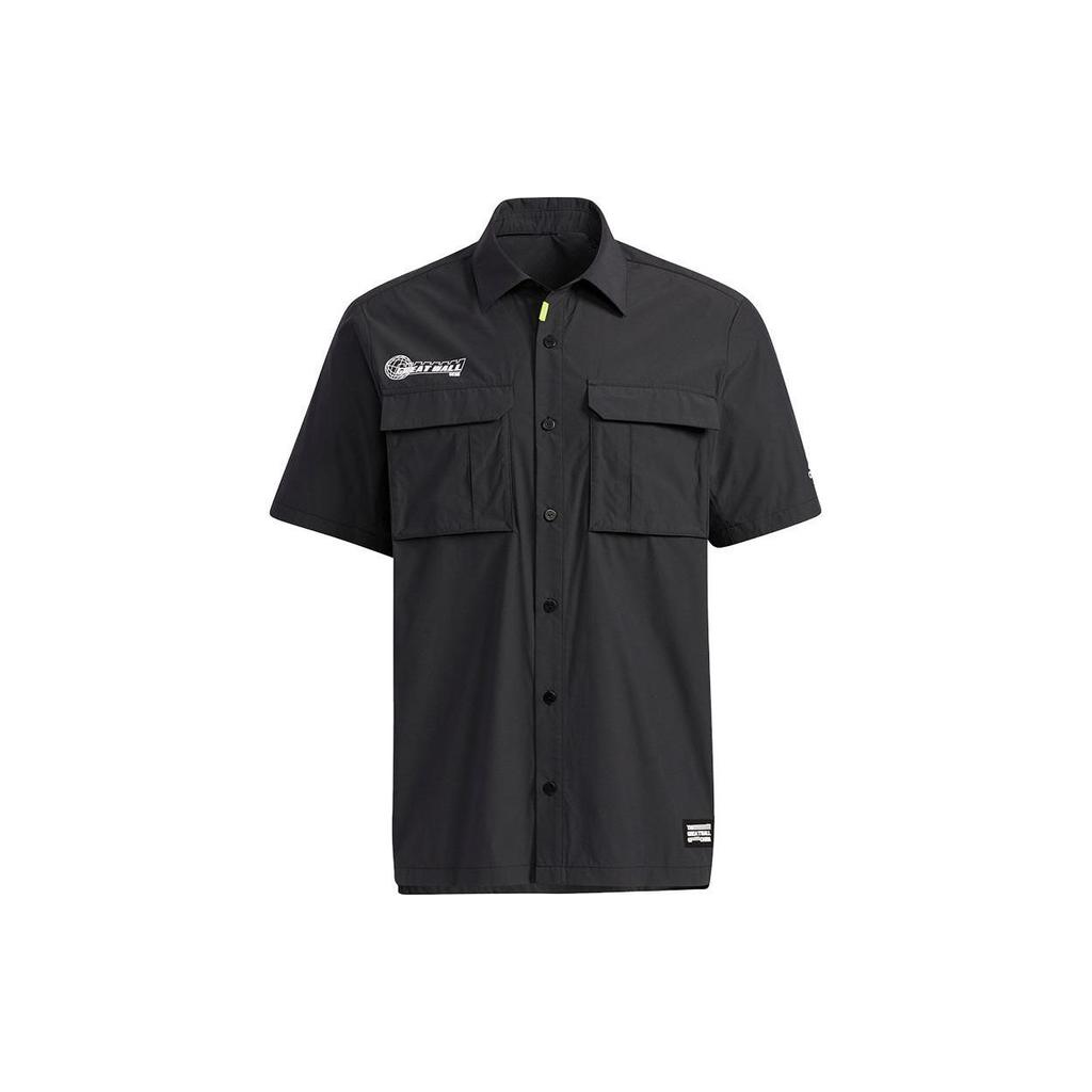 Adidas Logo Print Outdoor Sports Breathable Short Sleeve Shirt Men Shirts Black HB8921