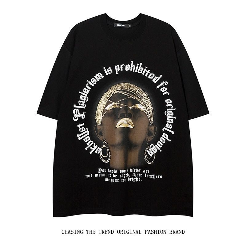 High Street Original Retro Short-sleeved Men's American Trendy Brand Hip-hop Dark Personality Printing Loose Cotton T-shirt