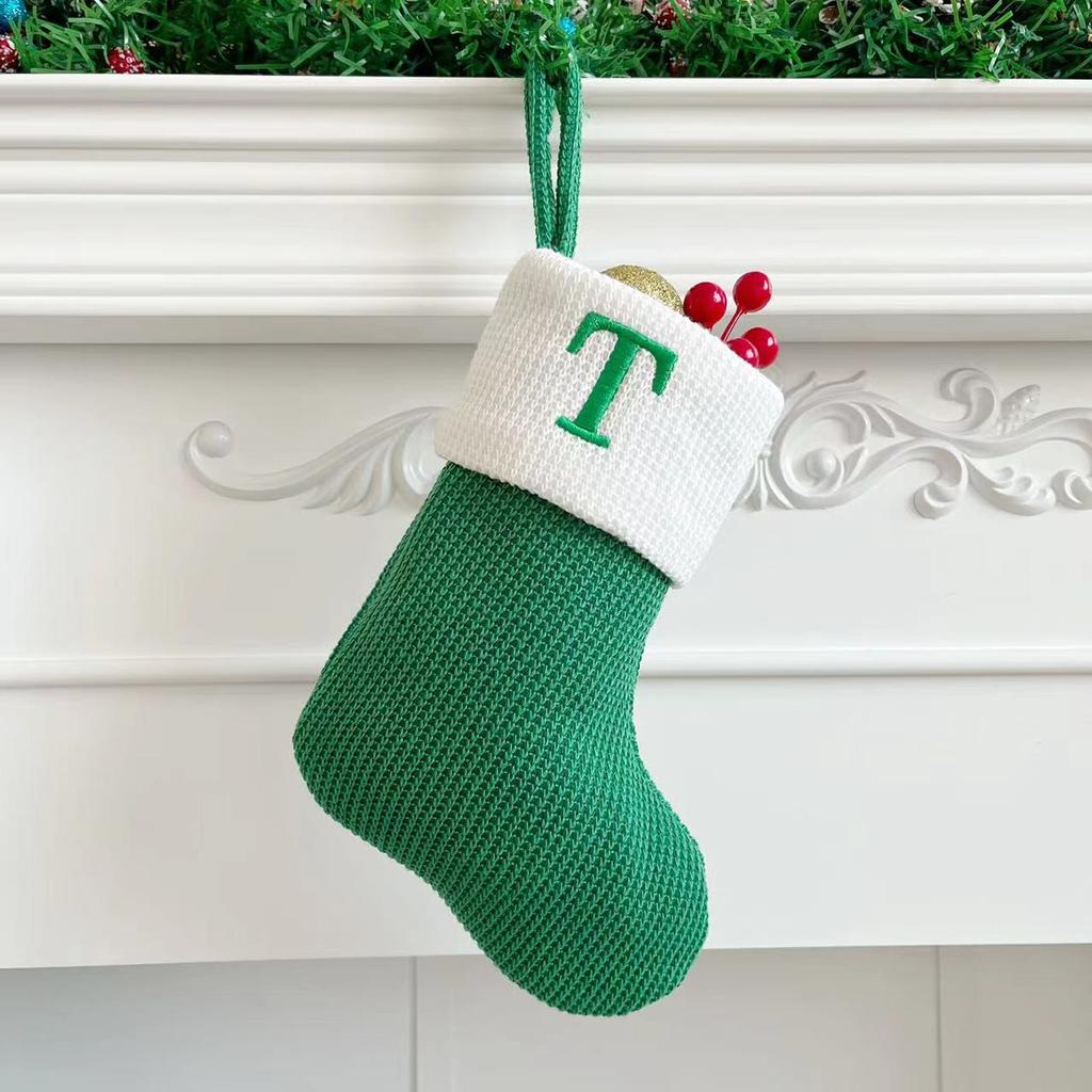 Рождественские чулки, маленькие вышитые буквы, вязаные рождественские подвесные чулки, украшения, декор для рождественской вечеринки
