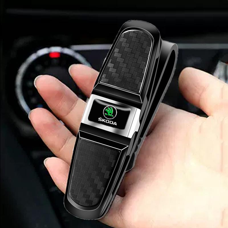 GTMZ9 Universal Car Sun Visor Glasses Fastener Clip Holder For Sunglasses Eyeglasses Ticket Card Multifunction Skoda Car Interior