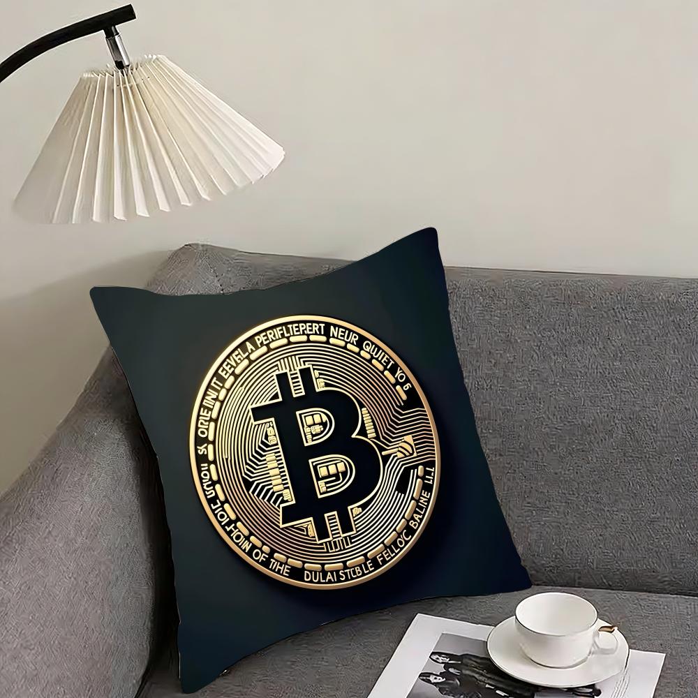 Модная Наволочка для Подушки Bitcoin Ультрамягкая Кожевенная Ткань Облачная Мягкость и Скрытая Молния