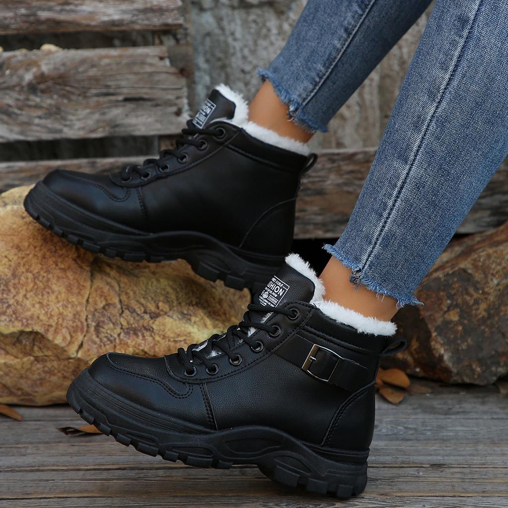 Women Boots 2024 New Fashion Casual Sneakers Winter Warm Plus Velvet All-Match Ankle Boots Women Thick-Soled Cotton Shoes Women