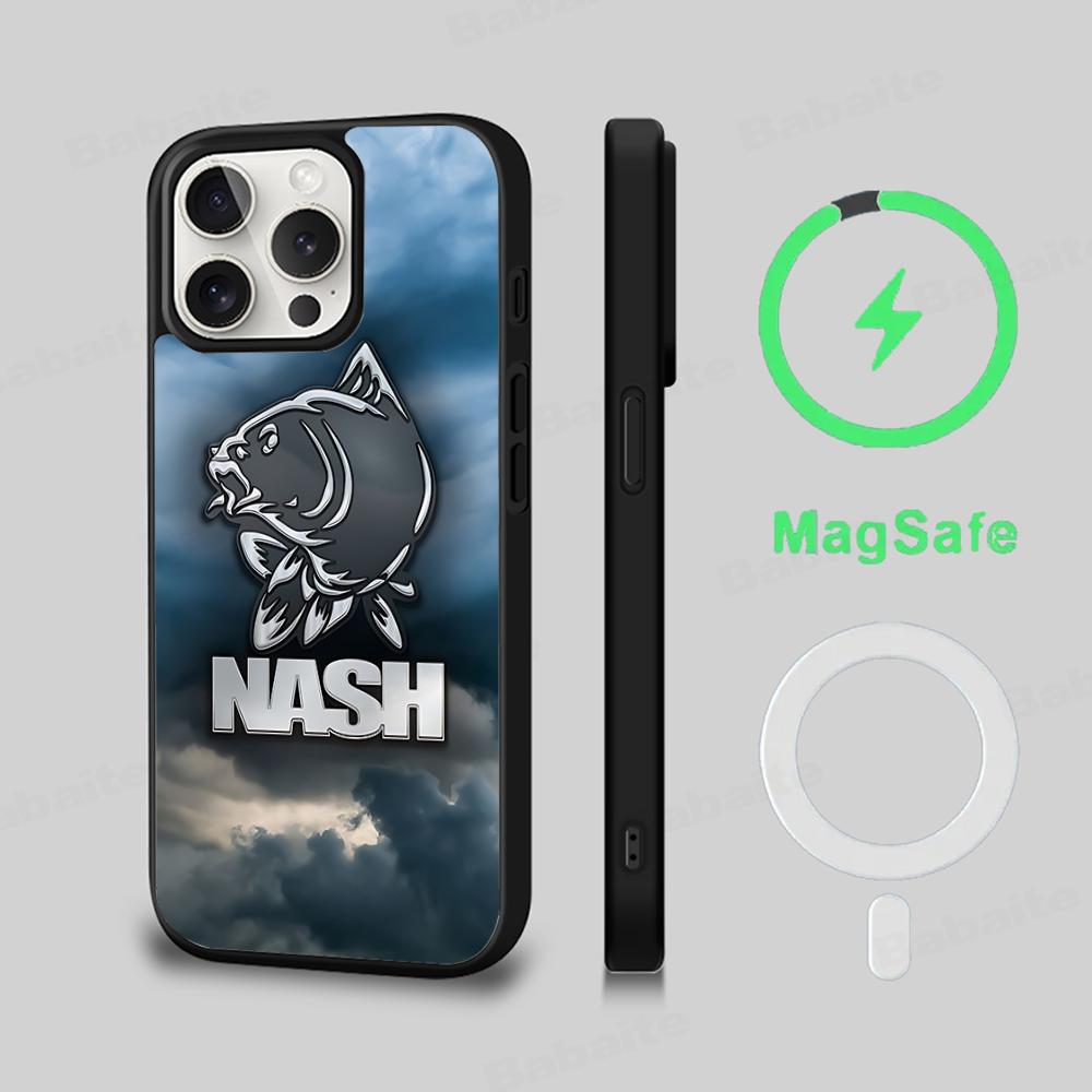 Чехол для телефона с логотипом Nash Fishing, Магнитный чехол для IPhone 16 14 13 12 11 15 Pro Max Plus, Чехол для беспроводной зарядки MagSafe