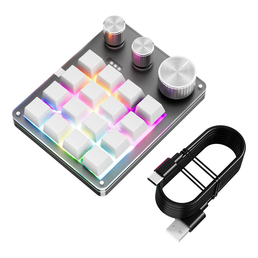 16 клавиш Механическая клавиатура с тройной ручкой Проводная Type-C/Беспроводная клавиатура, совместимая с Bluetooth, Светодиодная подсветка для ПК, компьютера, игр