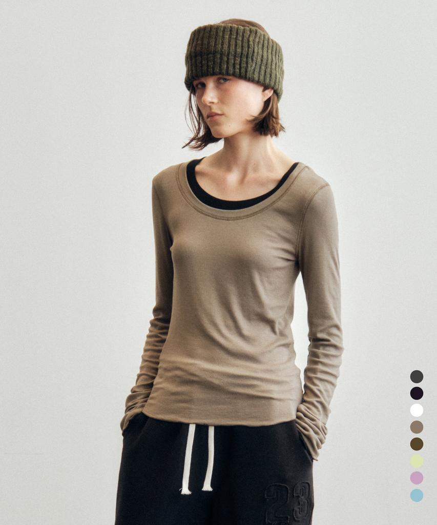 CITTA Contrast Stitch Soft U-Neck Long Sleeve T-Shirt_Ctt393(8Color) (A Type)