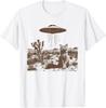Retro 90's Western UFO Spaceship Cowboy Cat Wild West Kitten T Shirt