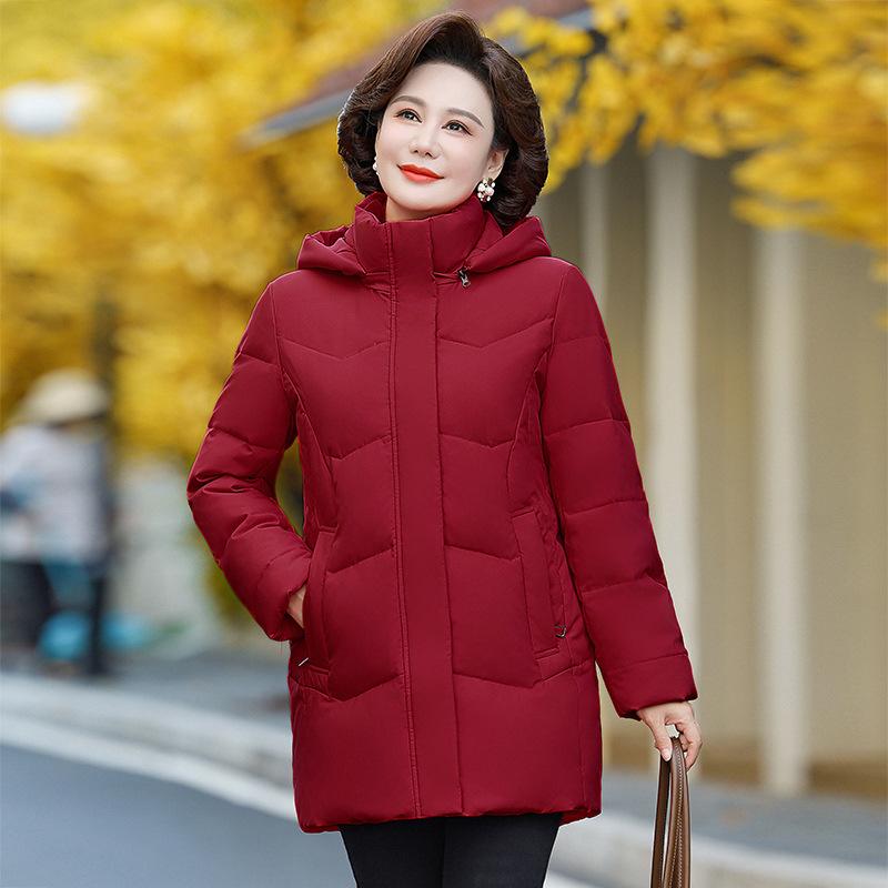 Пуховик для мам, женский, средней длины, большого размера, свободный, для людей среднего и пожилого возраста, однотонный, плотный, зимняя куртка