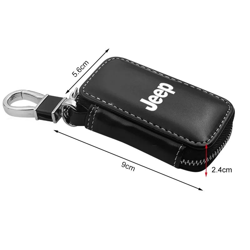 AIY5 Leather Metal Car Key Fob Case Zipper Keychain for Jeep Renegade Wrangler JK JL Grand Cherokee Compass Auto Interior Accessories
