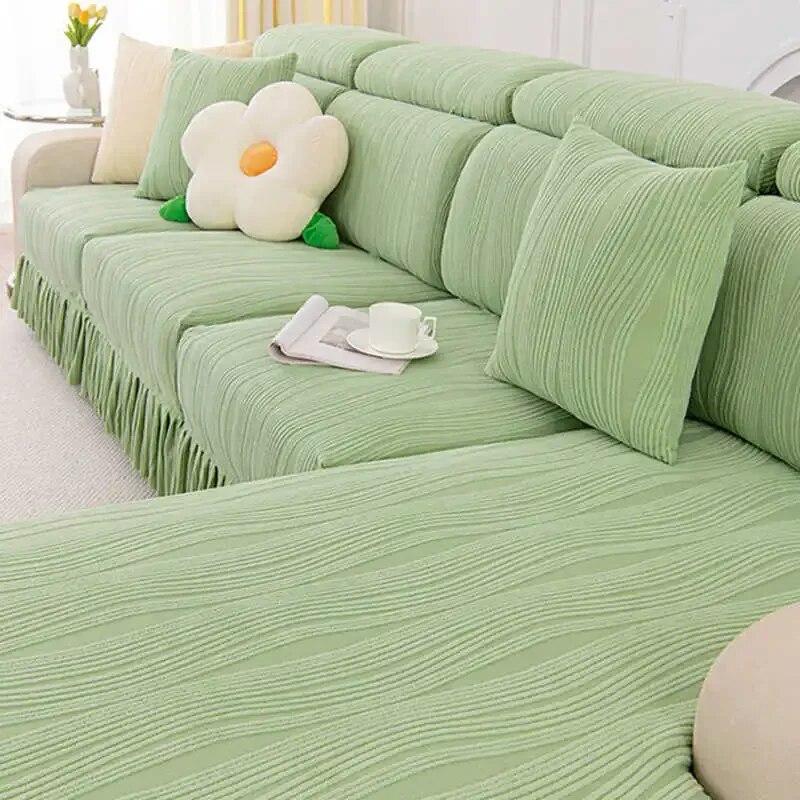 Жаккардовые флисовые чехлы для диванов с юбкой, эластичный матрас для дивана на 1/2/3/4 места, удобный универсальный чехол для углового дивана