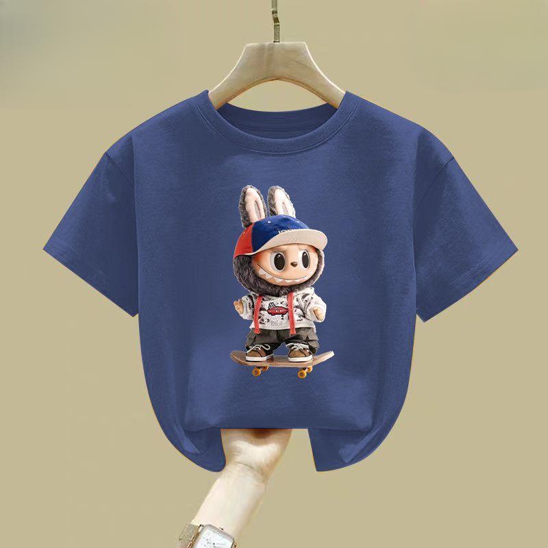 Милые футболки для девочек и мальчиков, летние детские футболки с коротким рукавом из чистого хлопка с круглым вырезом, свободные топы