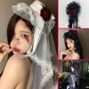 Black or White Lolita Headdress Flowers Bow Decor Elegant Top Hat Gothic Veil Rose Top Hat Men