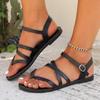 Women Sandals Ladies Flat Heels Clip-toe Casual Rome Summer Cross Narrowband Ankle Buckle Strap Female Beach Shoes