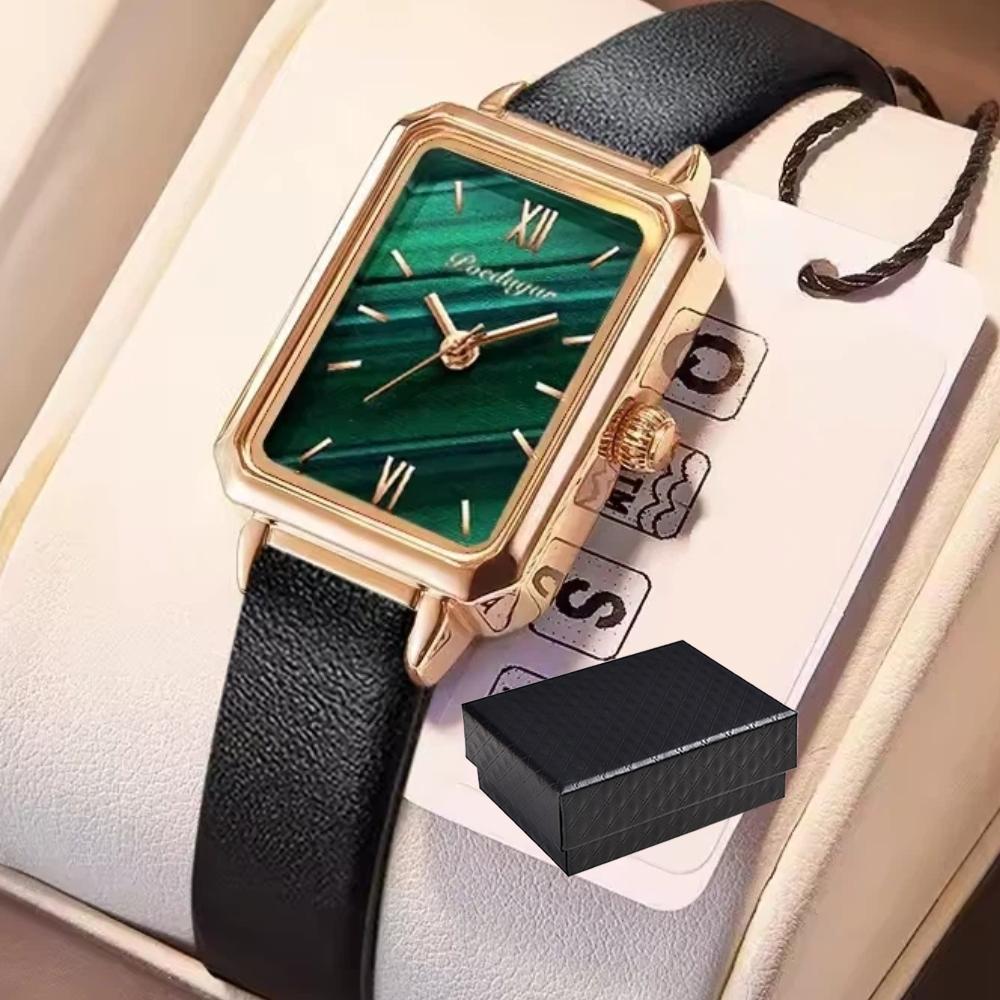 POEDAGAR Women Watches Fashion Green Square Leather Quartz Watch Top Brand Luxury Waterproof Ladies Wristwatch Girlfriend Gift