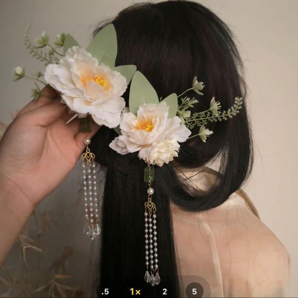 2PCS Handmade Flower Hairpin Pearls Hanfu Hairpin Exquisite Floral Hair Clip Hair Accessories