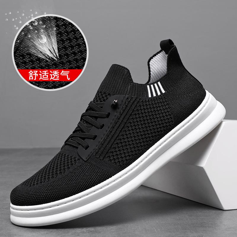Men's Mesh Casual Shoes Breathable Running Shoes One Pedal Soft-soled Flat-soled Sports Shoes Flying Knitting Trend Board Shoes Hollow