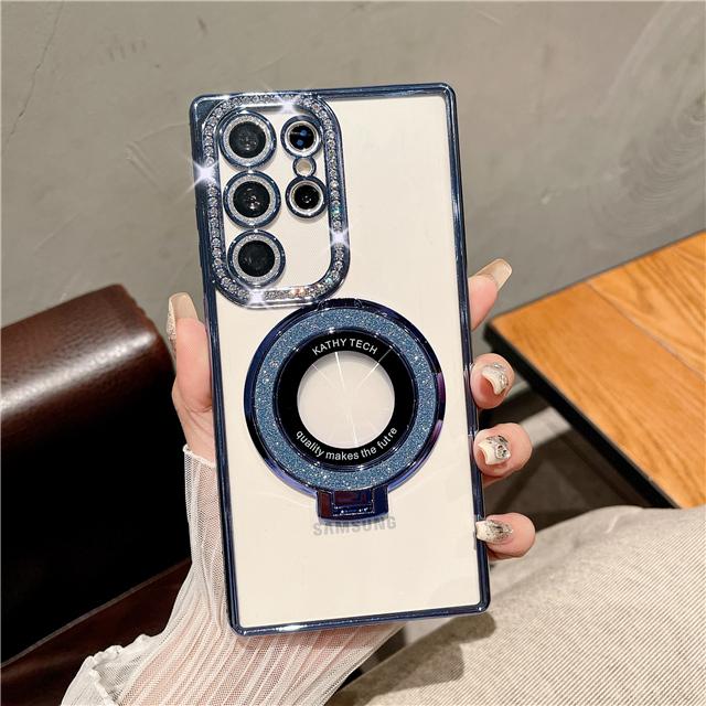 Для Samsung Galaxy S25Ultra Роскошный Чехол для Телефона с Гальваническим Покрытием Рамки Бриллиантами, Блестящая Подставка-Держатель, Чехол для Samsung S22 S23 S24Plus