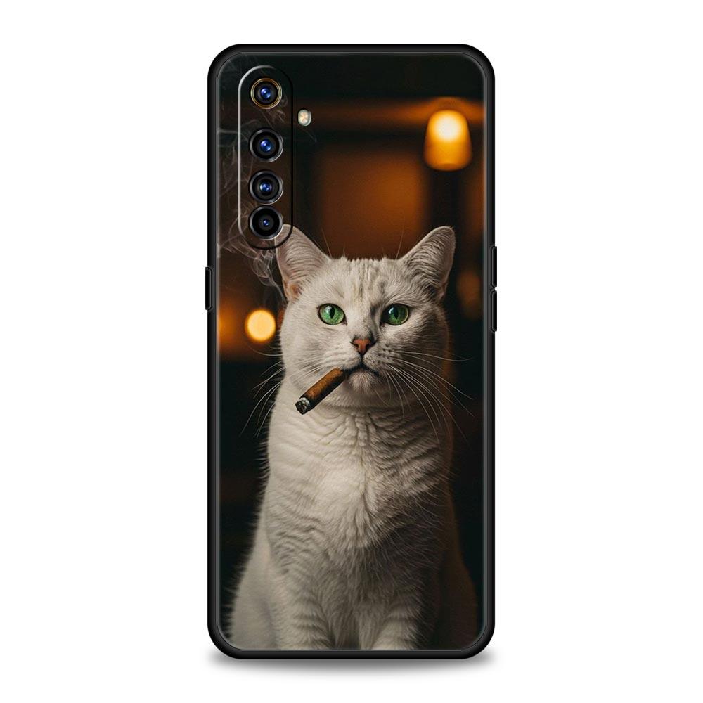 Fashion Kitten Smoking Pattern Case For Realme C67 C63 C55 C53 C35 C25 C21 GT 2 3 5 6 10 11 12 13 Pro Plus Soft TPU Phone Cover