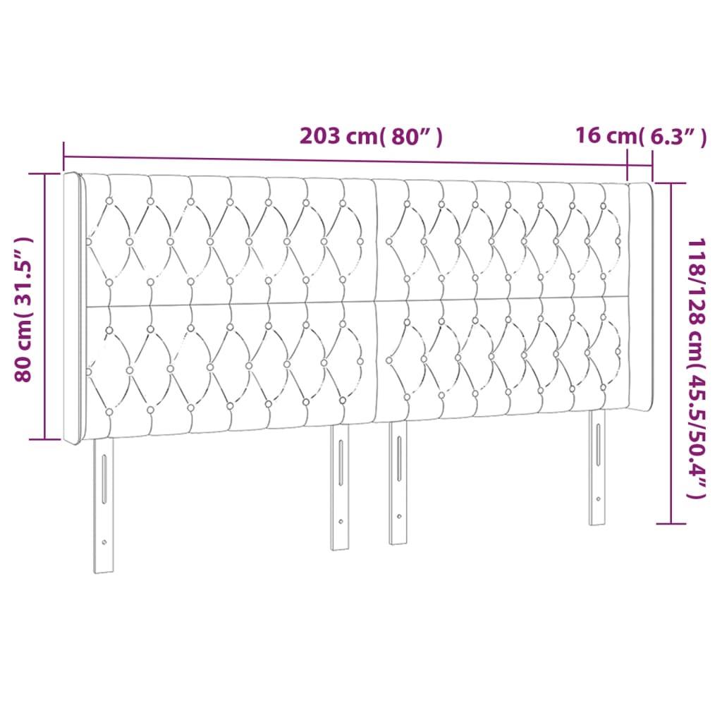Headboard with Ears Black 203x16x118 128 cm Velvet