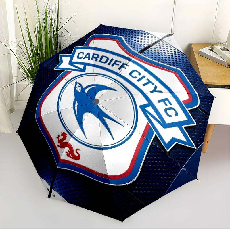 Cardiff City FC Print Automatic Open Close Umbrella, Portable Foldable Umbrella, for Outdoor Commute Camping Trip, Ideal Birthday Gift