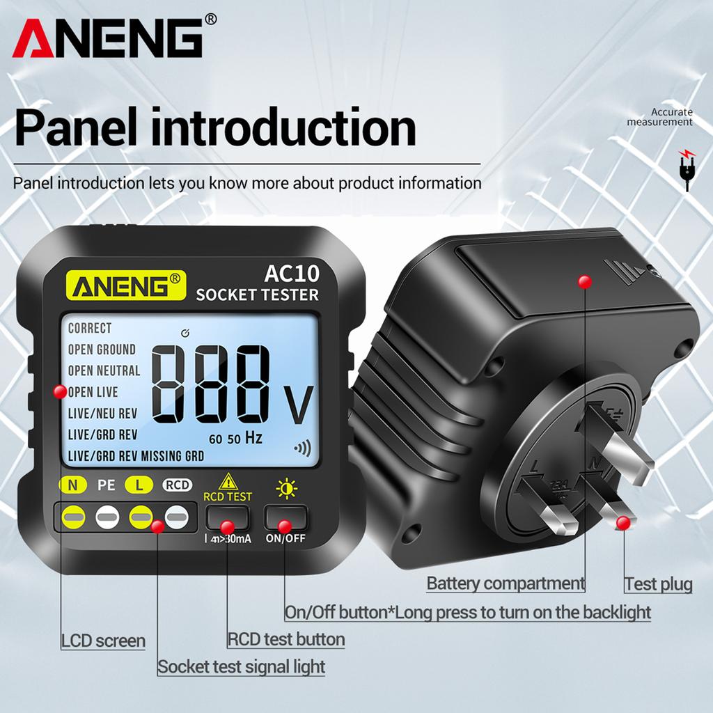 Aneng AC10 Digital Socket Tester Household Plug Detector Polarity Phase Check Voltmeter