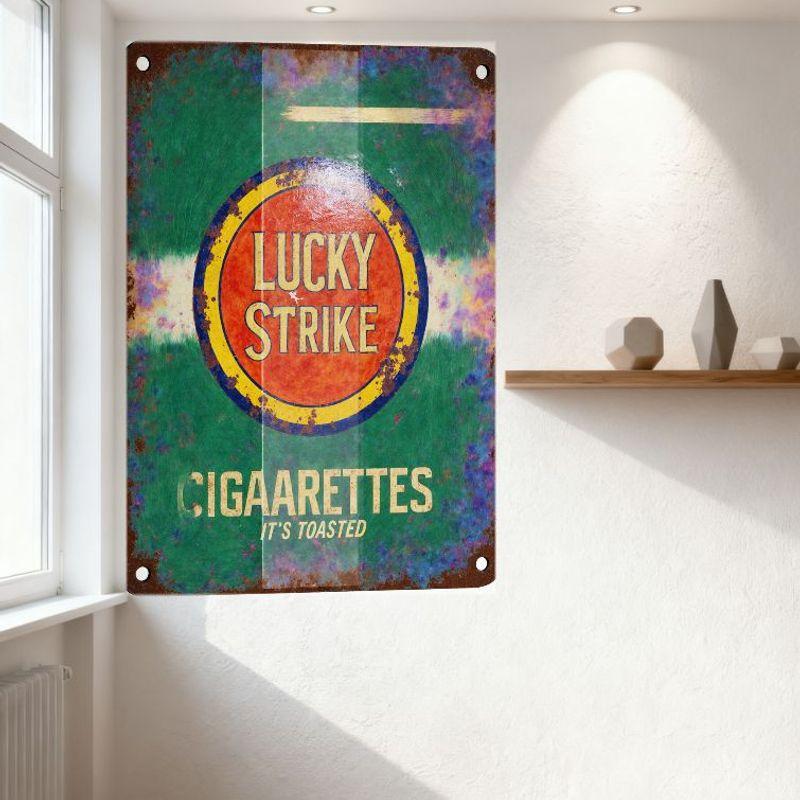 Винтажная металлическая жестяная вывеска сигарет Lucky Strike, ржавая выветренная ретро-табличка с монтажными отверстиями для бара, мужской пещеры, домашнего декора