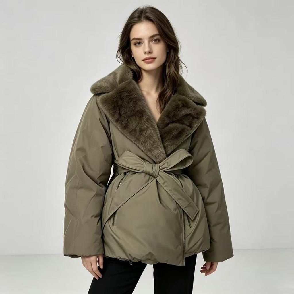 French large lapel imitation fox fur collar cotton clothes women's winter small man waist thickened warm pie to overcome cotton clothes
