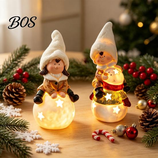 Holiday Night Lights for Home Christmas Luminous Ornament, Durable Resin with Warm LED Light Design, Festive Figurines Add Atmosphere Figurine