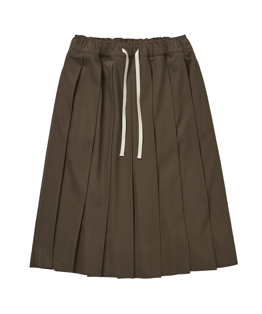 Cotton Bell Elastic Pleated Skirt - Brown