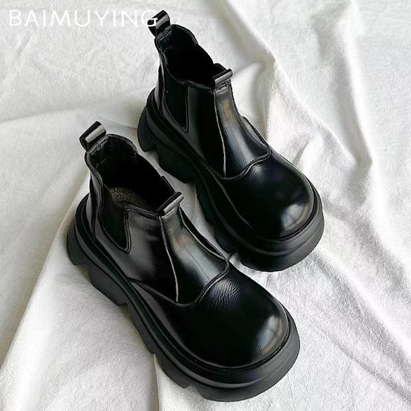 Зимние женские ботильоны на платформе из кожи, модные туфли на среднем каблуке, новый бренд, тренд, готические гладиаторы, мотоциклетные ботинки Botas De Mujer