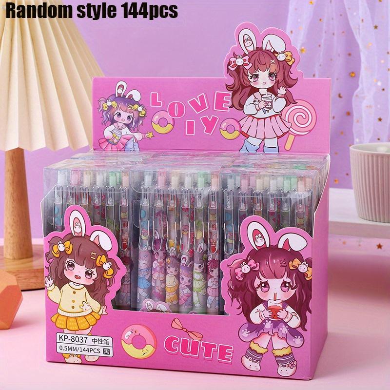 Сезон Back to school 144 шт. 0,5 мм Розовый Милый рисунок маленькой девочки нейтральная ручка с металлическим зажимом, Плавное письмо Черная ручка для подписи канцелярские товары