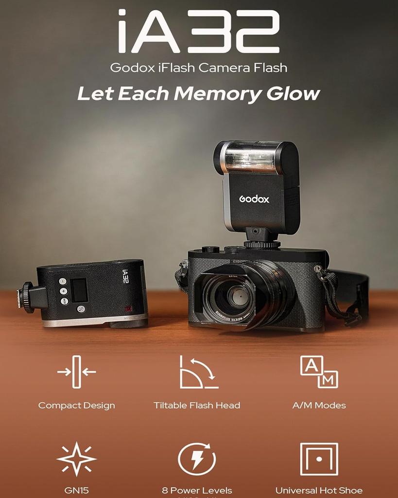 GODOX iA32 Camera Flash 5 Level Adjustable Mini Flash Mode Auto/Manual