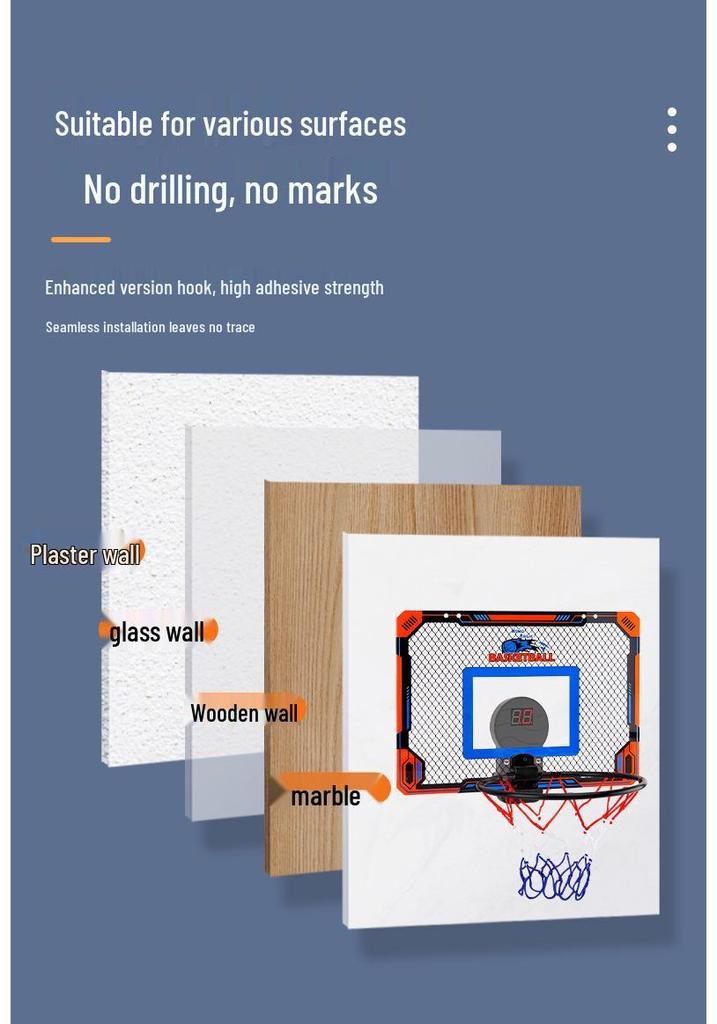 Transparent Basketball Hoop for Kids with Scoreboard, Wall-Mounted, No-Drill, Door Hanging Indoor Slam Dunk Backboard.