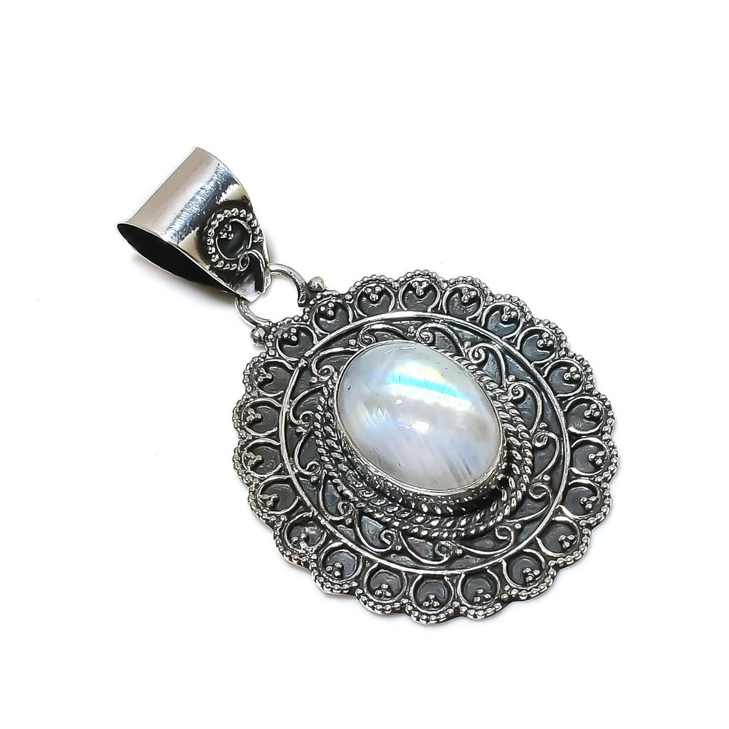 Кулон с радужным лунным камнем, ювелирное изделие ручной работы, ожерелье из стерлингового серебра 925 пробы, натуральный блестящий лунный камень, ювелирное изделие, кулон, подарок для него на Новый год