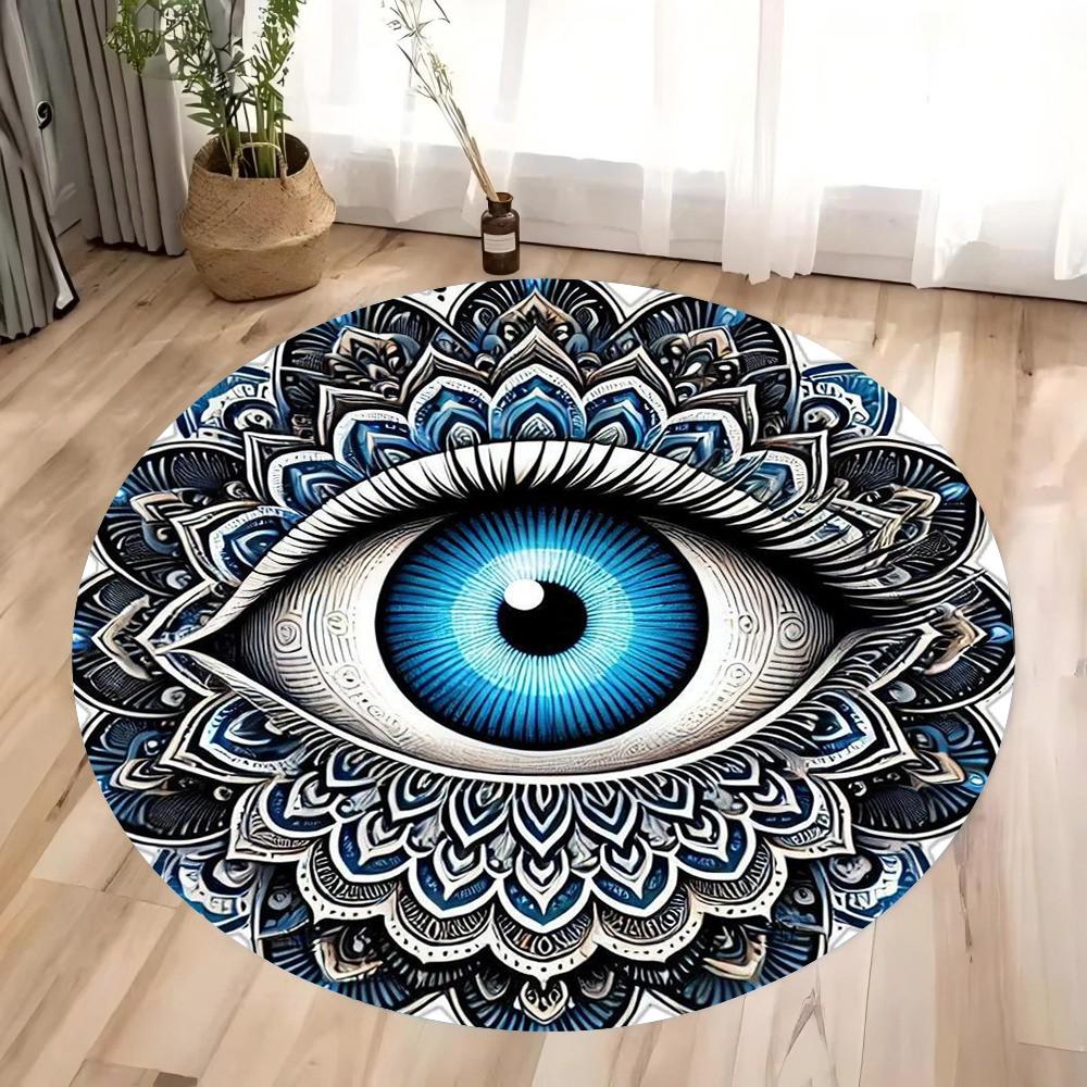 Blue Evil Eye Carpet Mat Rug Mandala Pattern Symmetric Decorative Minimalist Modern Living Room Home Decor Soft Floor Mat