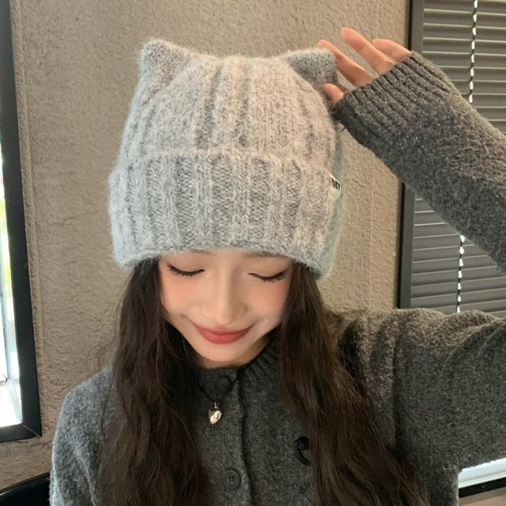 Thickened Beanie Hat Cat Ear Skullies Hat Fashion Ear Protection Hat Outdoor Sports